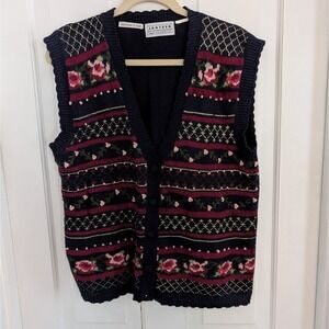 VTG Jantzen Classic Hand Embroidered Sweater Vest LARGE? Cottage Old Money Women